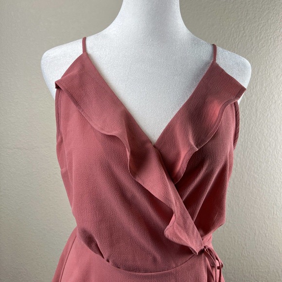 Monteau Top‎ Women Medium Spaghetti Strap V-Neck Ruffle Mauve Pink Wrap Blouse - Picture 2 of 12